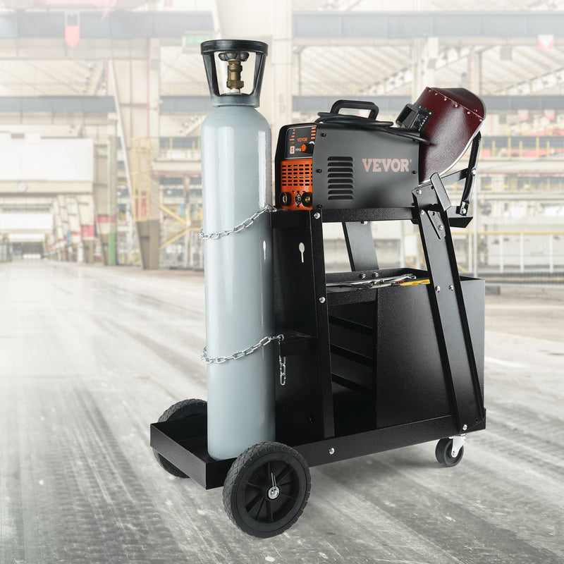 VEVOR Welding Cart, 2 Layers, 4 Drawers, 120 kg Load Capacity, 360° Rotating Castors, Gas Cylinder Safety Chains