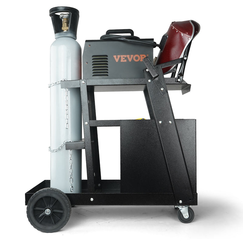 VEVOR Welding Cart, 2 Layers, 4 Drawers, 120 kg Load Capacity, 360° Rotating Castors, Gas Cylinder Safety Chains