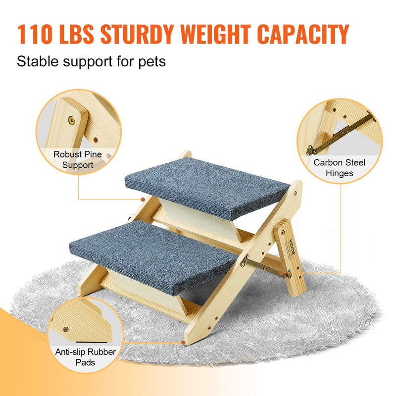 VEVOR 2-in-1 salokāmās koka suņu kāpnes/pakāpieni ar 2 pakāpieniem līdz 50 kg