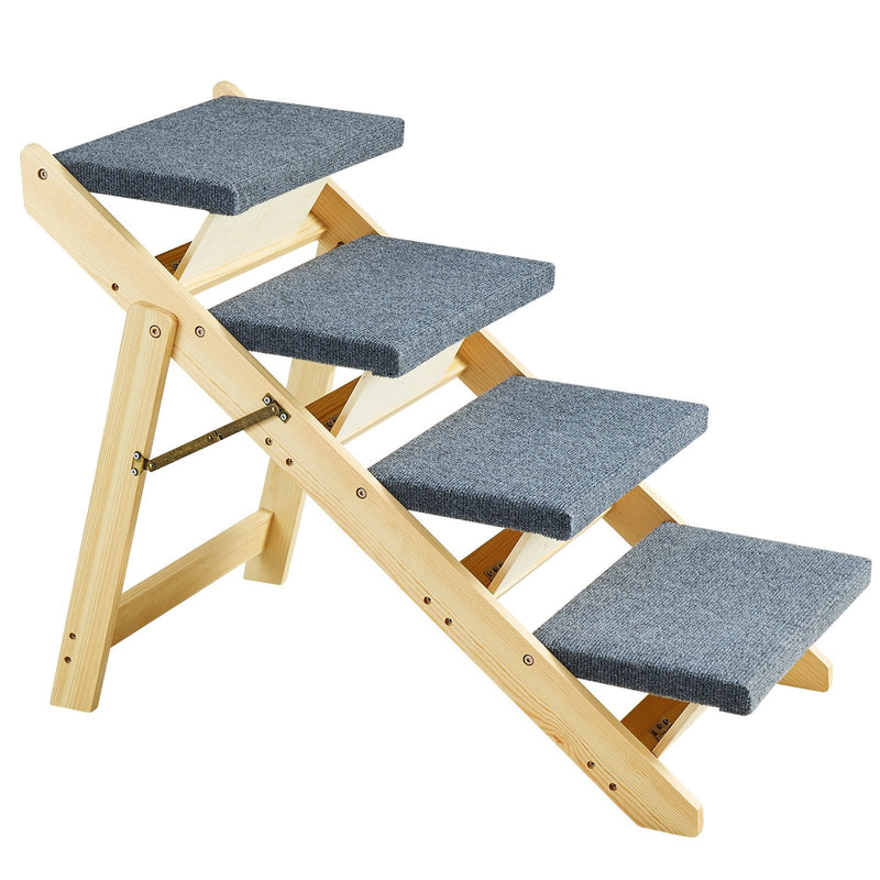 VEVOR Koka mājdzīvnieku kāpnes/pakāpieni ar 4 pakāpieniem, 2-in-1 salokāmas suņu kāpnes, līdz 68 kg