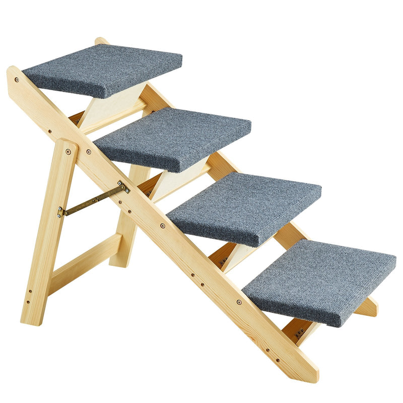 VEVOR Koka mājdzīvnieku kāpnes/pakāpieni ar 4 pakāpieniem, 2-in-1 salokāmas suņu kāpnes, līdz 68 kg