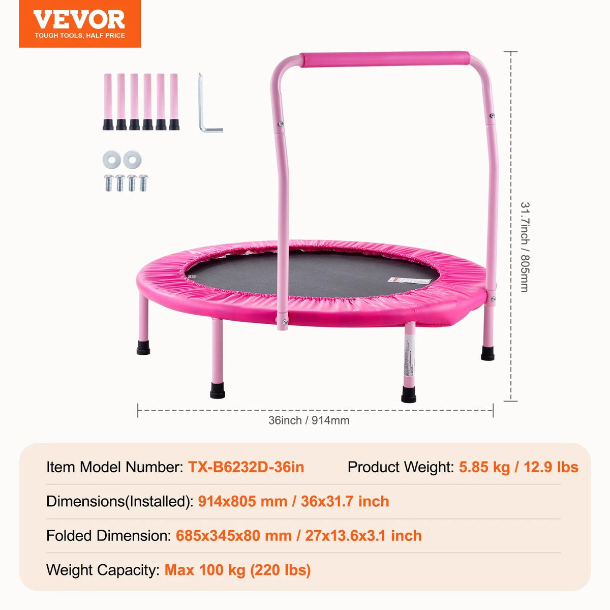 Saliekams bērnu mini batuts 91 cm iekštelpām un ārtelpām