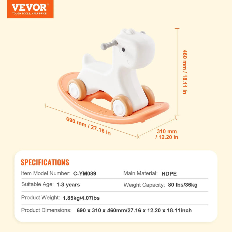 VEVOR 3 vienā šūpuļzirdziņš bērniem 1–3 gadi, bērnu šūpuļzirdziņš ar noņemamu līdzsvara dēli un 4 gludiem riteņiem, iztur līdz 36 kg, HDPE materiāls, braucamā rotaļlieta bērniem, 40° šūpošanās leņķis, sarkans