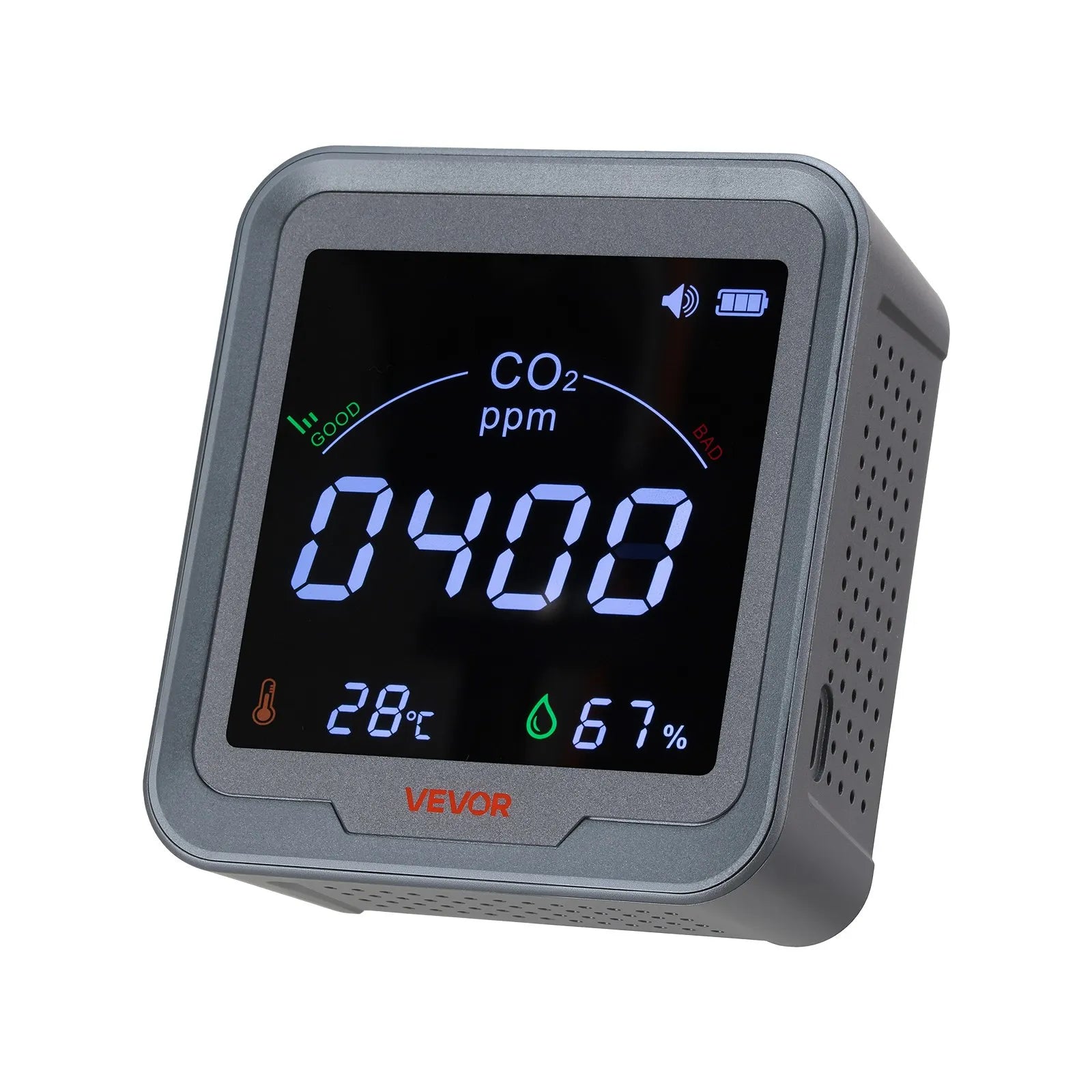 VEVOR oglekļa dioksīda (CO₂) monitors ar temperatūras un mitruma displeju, CO₂ kontrolieris ar 4,57 m NDIR sensora kabeli, pārnēsājams CO₂ sensors lietošanai pie gultas, mājās, birojā un automašīnā