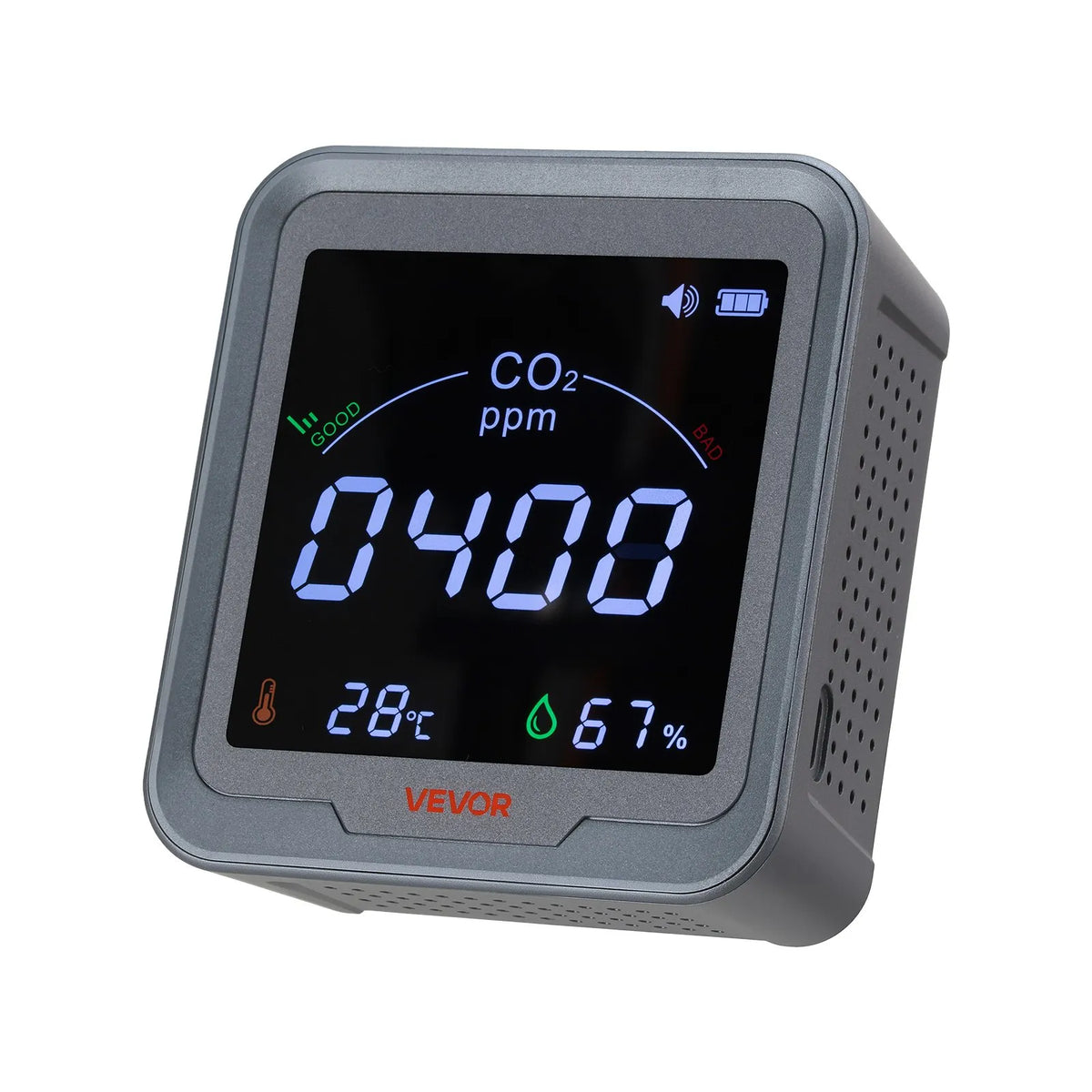 VEVOR oglekļa dioksīda (CO₂) monitors ar temperatūras un mitruma displeju, CO₂ kontrolieris ar 4,57 m NDIR sensora kabeli, pārnēsājams CO₂ sensors lietošanai pie gultas, mājās, birojā un automašīnā