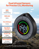 VEVOR oglekļa dioksīda (CO₂) monitors ar temperatūras un mitruma displeju, CO₂ kontrolieris ar 4,57 m NDIR sensora kabeli, pārnēsājams CO₂ sensors lietošanai ārā, mājās, birojā un automašīnā
