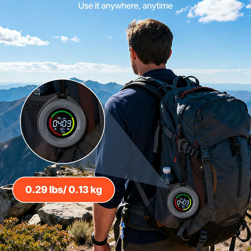 VEVOR oglekļa dioksīda (CO₂) monitors ar temperatūras un mitruma displeju, CO₂ kontrolieris ar 4,57 m NDIR sensora kabeli, pārnēsājams CO₂ sensors lietošanai ārā, mājās, birojā un automašīnā