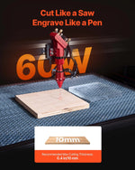 VEVOR 60 W CO₂ lāzera gravēšanas un griešanas iekārta, darba laukums 600 × 400 mm, ar 4 virzienu gaisa asistenci, savietojama ar LightBurn, CorelDRAW un RDWorks, piemērota kokam, akrilam un stiklam