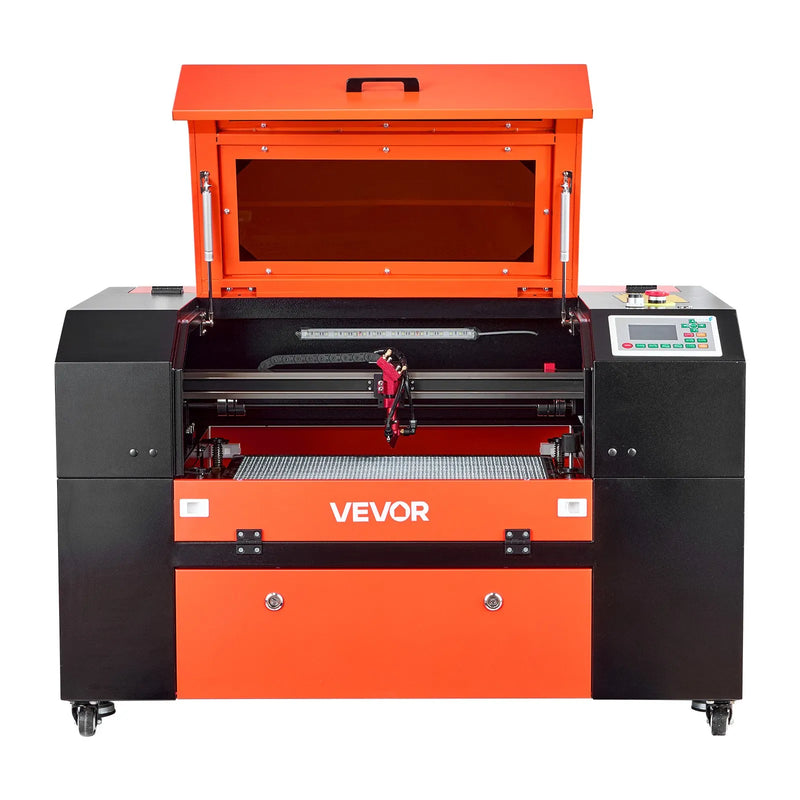 VEVOR 50 W CO₂ lāzera gravēšanas un griešanas iekārta, darba laukums 500 × 300 mm, ar 4 virzienu gaisa asistenci, savietojama ar LightBurn, CorelDRAW un RDWorks, piemērota kokam, akrilam un stiklam