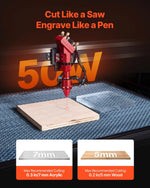 VEVOR 50 W CO₂ lāzera gravēšanas un griešanas iekārta, darba laukums 500 × 300 mm, ar 4 virzienu gaisa asistenci, savietojama ar LightBurn, CorelDRAW un RDWorks, piemērota kokam, akrilam un stiklam