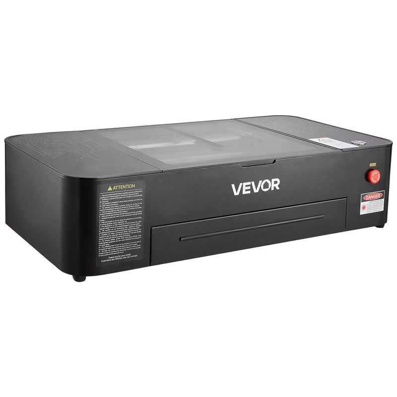 VEVOR 55 W CO₂ lāzera gravieris, 500 × 300 mm, galda tipa CO₂ lāzera gravēšanas un griešanas iekārta ar 16 MP kameru, ūdens sūkni un rotācijas asi, saderīga ar LightBurn, CorelDRAW un RDWorks, koksnei, akrilam un stiklam