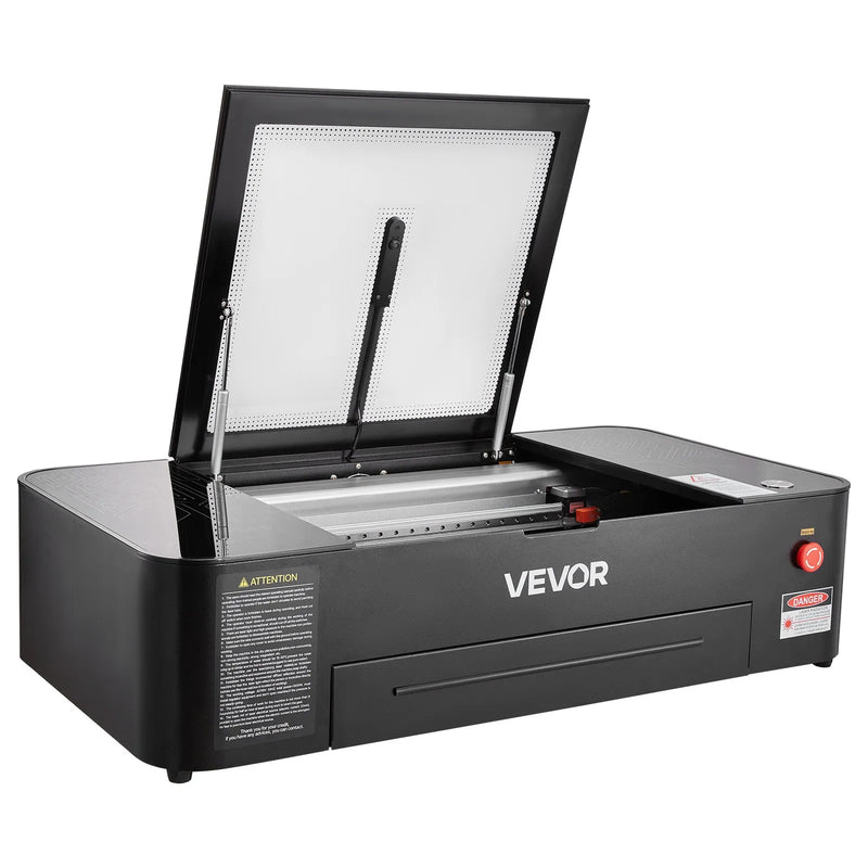 VEVOR 55 W CO₂ lāzera gravieris, 500 × 300 mm, galda tipa CO₂ lāzera gravēšanas un griešanas iekārta ar 16 MP kameru, ūdens sūkni un rotācijas asi, saderīga ar LightBurn, CorelDRAW un RDWorks, koksnei, akrilam un stiklam