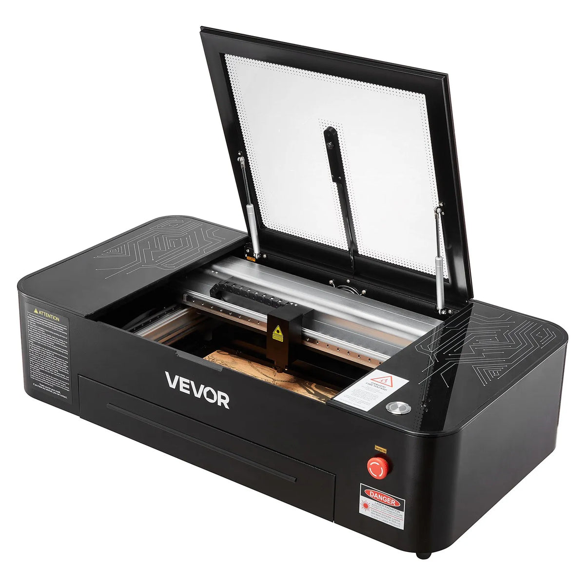 VEVOR 55 W CO₂ lāzera gravieris, 500 × 300 mm, galda tipa CO₂ lāzera gravēšanas un griešanas iekārta ar 16 MP kameru, ūdens sūkni un rotācijas asi, saderīga ar LightBurn, CorelDRAW un RDWorks, koksnei, akrilam un stiklam