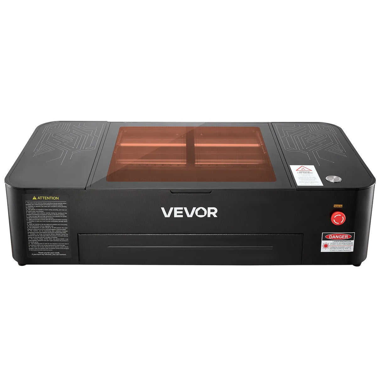 VEVOR 55 W CO₂ lāzera gravieris, 500 × 300 mm, galda tipa CO₂ lāzera gravēšanas un griešanas iekārta ar 16 MP kameru, ūdens sūkni un rotācijas asi, saderīga ar LightBurn, CorelDRAW un RDWorks, koksnei, akrilam un stiklam