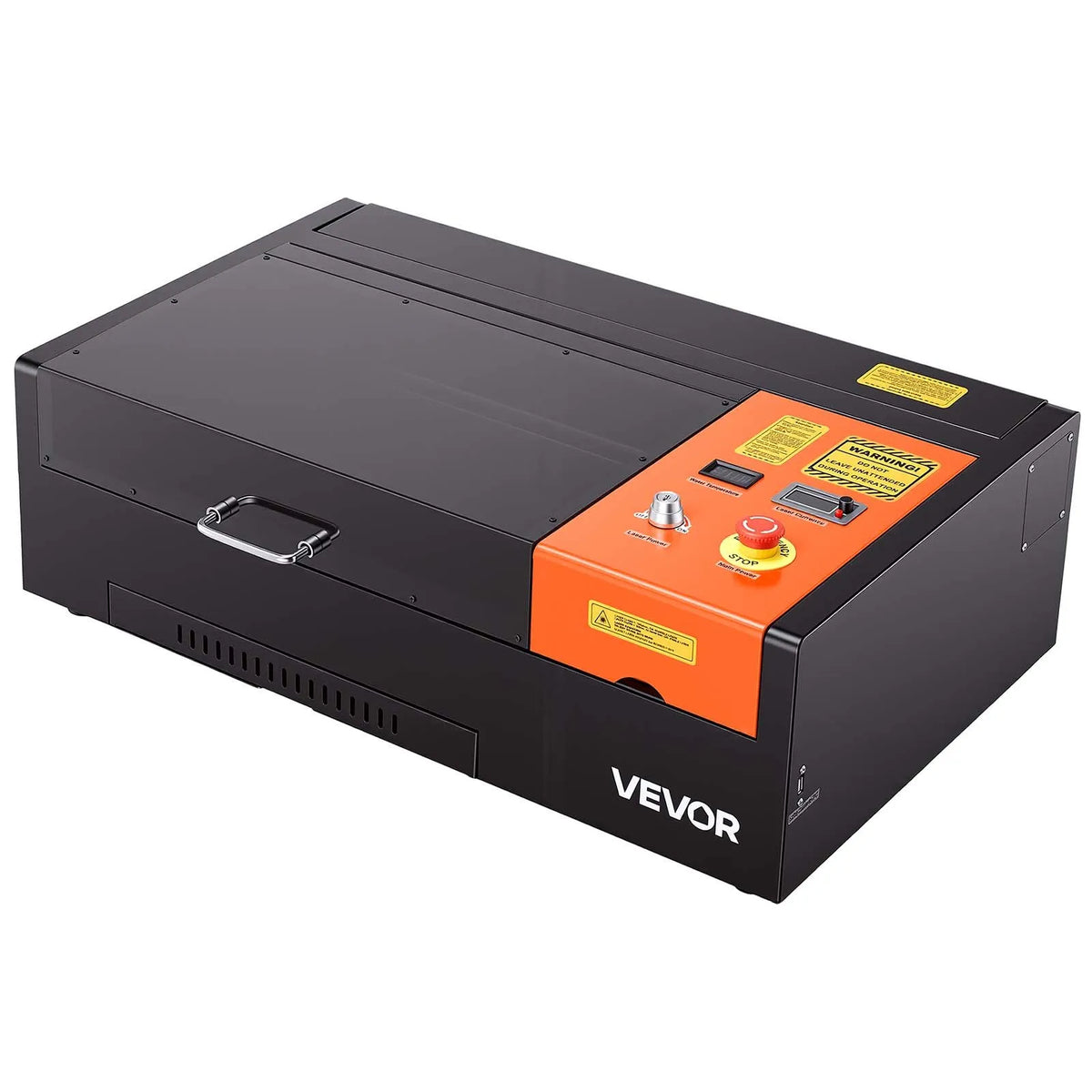 VEVOR 45 W galda CO₂ lāzera gravēšanas un griešanas iekārta, darba laukums 300 × 200 mm, ar rotācijas asi un gaisa padevi, saderīga ar LightBurn, CorelDRAW un GRBL, kokam, akrilam un stiklam