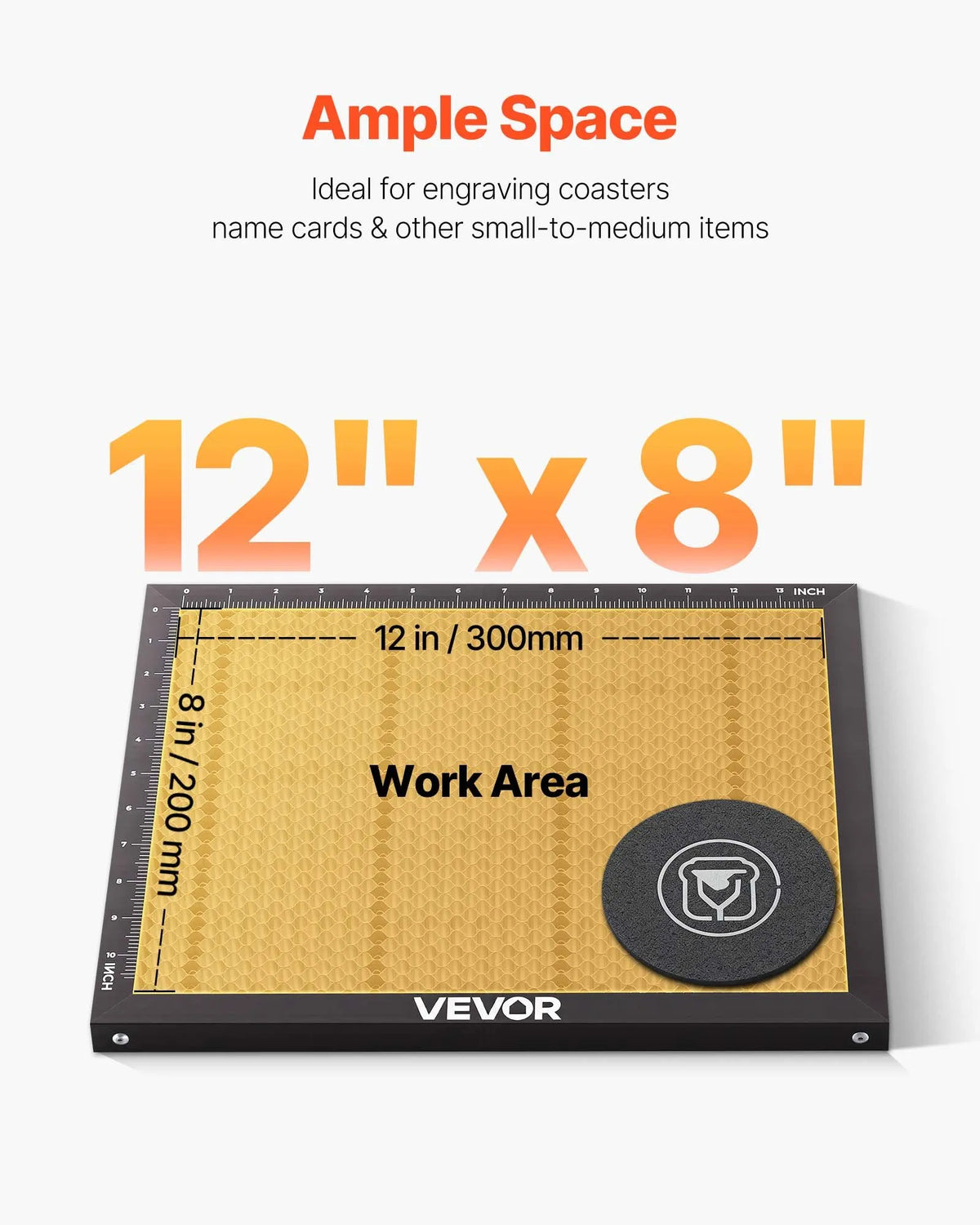 VEVOR 45 W galda CO₂ lāzera gravēšanas un griešanas iekārta, darba laukums 300 × 200 mm, ar rotācijas asi un gaisa padevi, saderīga ar LightBurn, CorelDRAW un GRBL, kokam, akrilam un stiklam