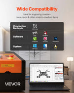VEVOR 45 W galda CO₂ lāzera gravēšanas un griešanas iekārta, darba laukums 300 × 200 mm, ar rotācijas asi un gaisa padevi, saderīga ar LightBurn, CorelDRAW un GRBL, kokam, akrilam un stiklam