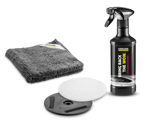 Car window cleaning kit consisting of replaceable disc, microfiber cloth, cleaning pad and detergent. Complete with EDI 4 device (not included), can be used as a window polisher and cleaner