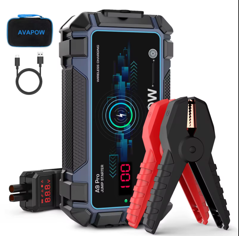 Avapow A9 PRO 12V auto starteris 2500A automašīnas akumulatora starteris, Bezvadu uzlāde 16000mAh jauda