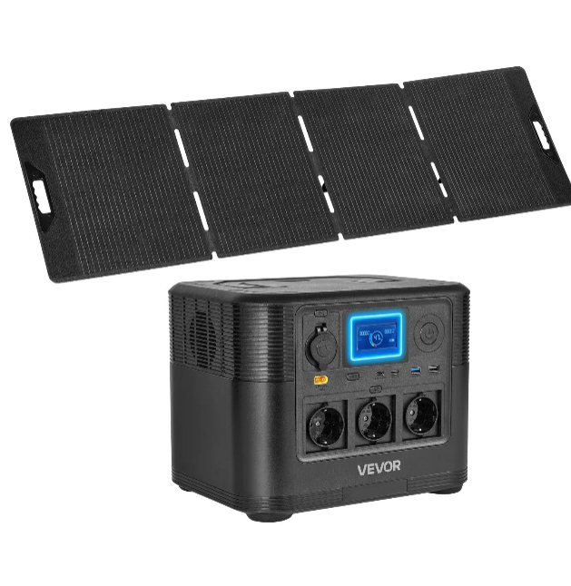 VEVOR portatīvā elektroenerģijas stacija ar 200 W saules paneli, 1800 W saules ģenerators ar 1008 Wh LiFePO4 akumulatoru un 9 izvades portiem mājas avārijas situācijām, kempingam un RV ceļojumiem