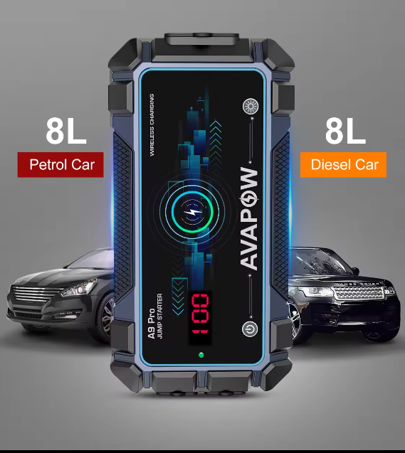 Avapow A9 PRO 12V auto starteris 2500A automašīnas akumulatora starteris, Bezvadu uzlāde 16000mAh jauda