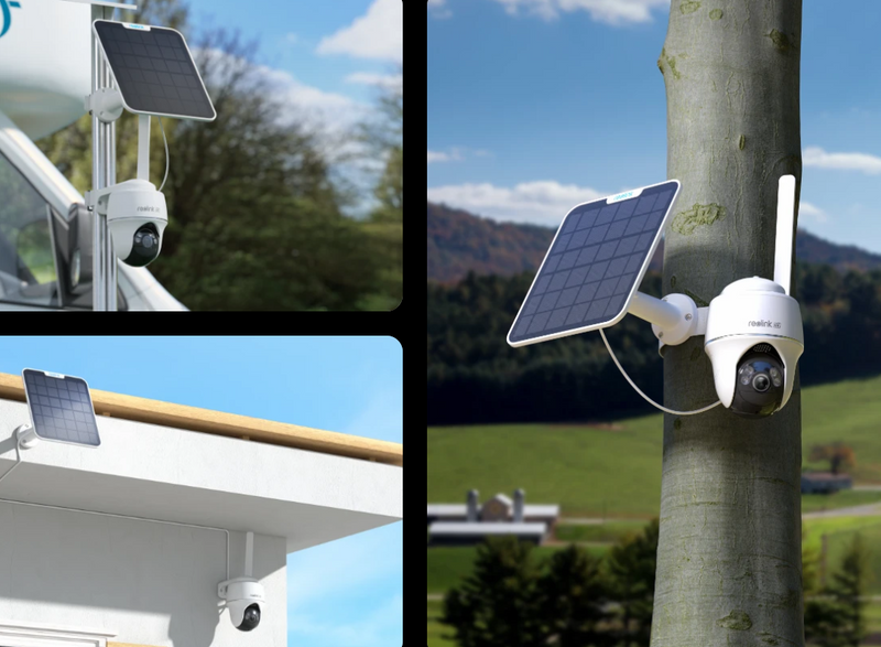 4G Revolving Solar 4K Ultra HD (8 MP) 355° CCTV-kamera med GSM SIM-kortalternativ, person- och fordonsdetektering, mörkerseende, time-lapse-funktion, 2-vägs ljud, mikrofon, solpanel ingår ej.