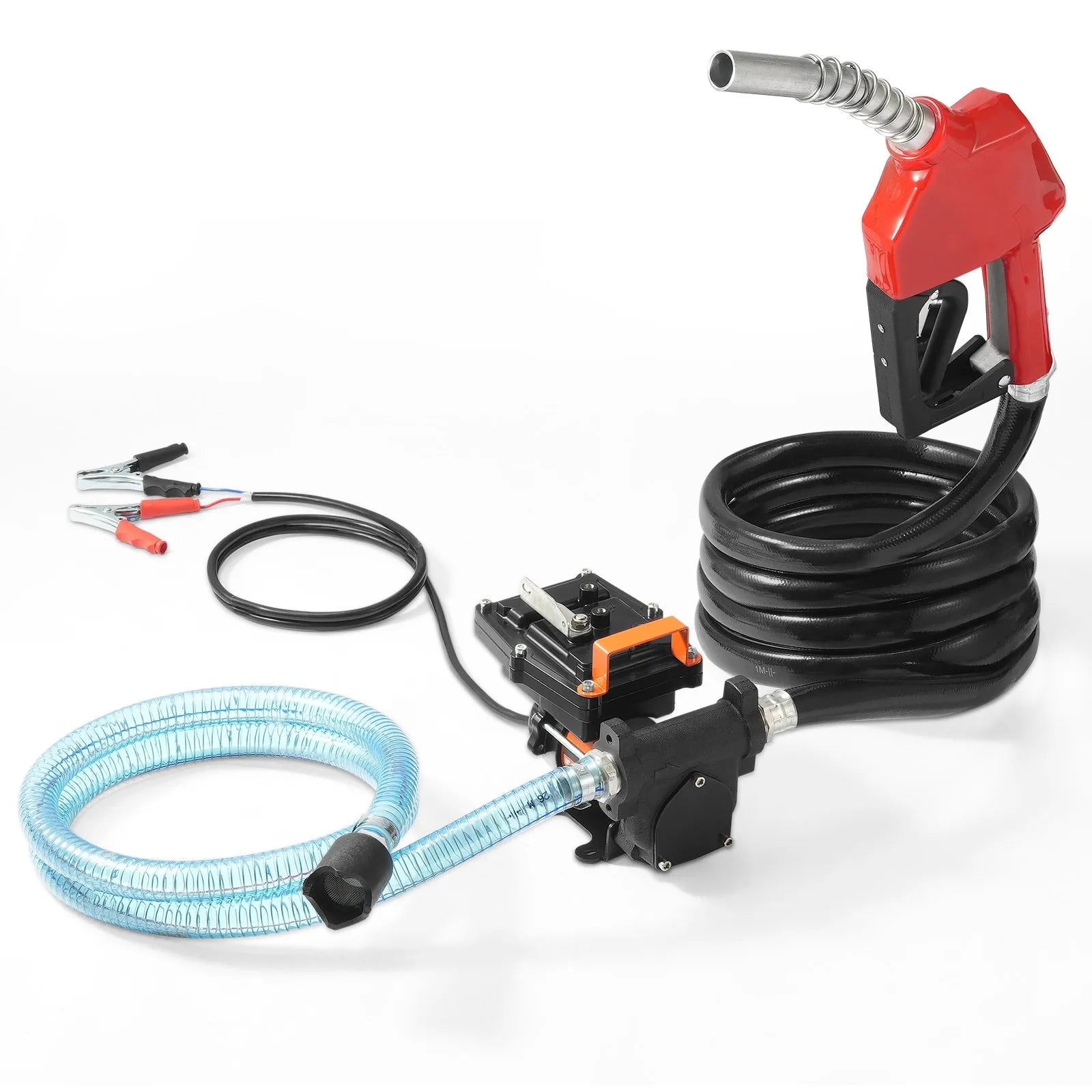 VEVOR degvielas pārsūknēšanas sūknis 12 V DC, 57 L/min, 186 W, portatīvs elektriskais degvielas sūknis ar automātisku izslēgšanās pistoli, ar ieplūdes un izplūdes šļūteni benzīnam, dīzeļdegvielai, petrolejai un metanola maisījumiem