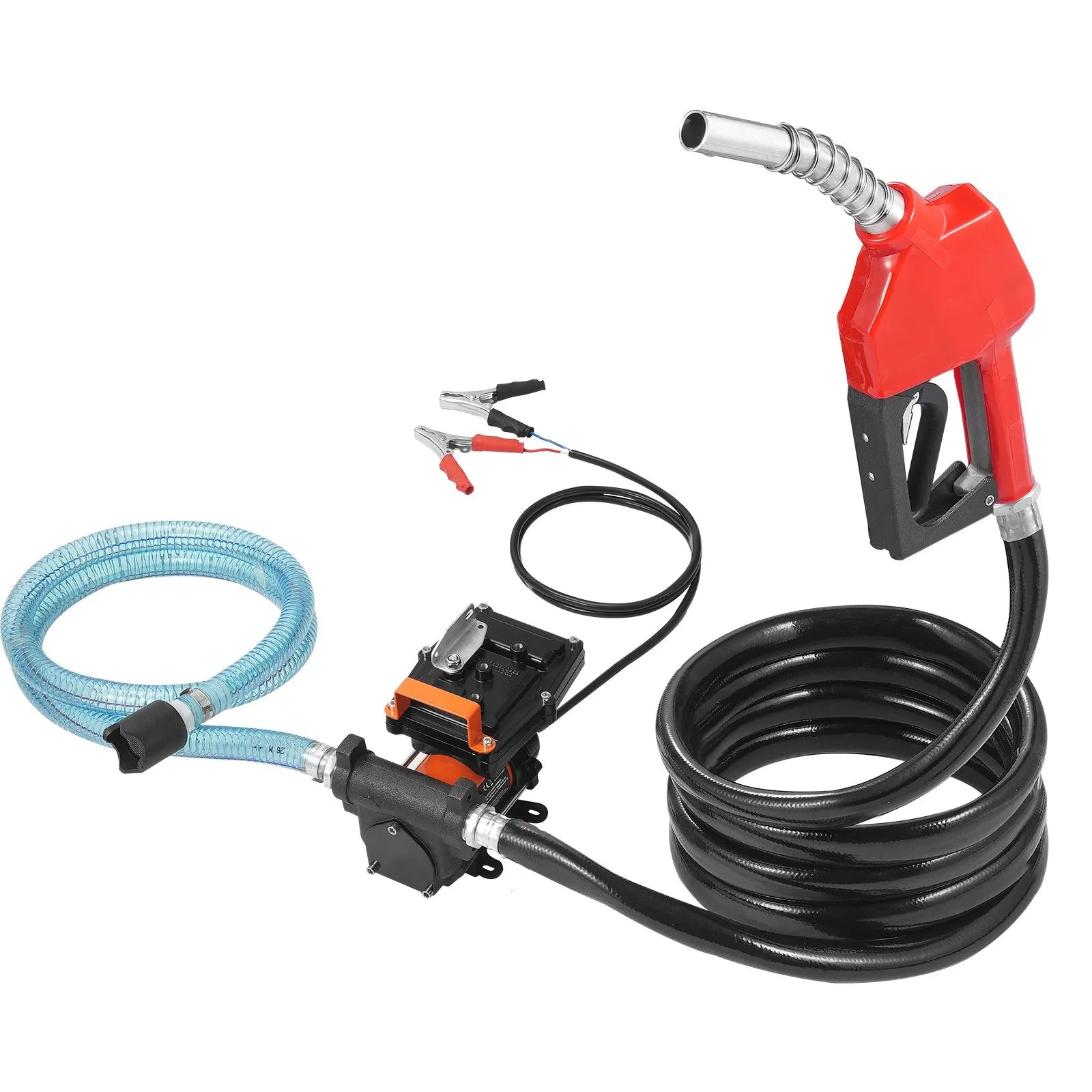 VEVOR degvielas pārsūknēšanas sūknis 12 V DC, 57 L/min, 186 W, portatīvs elektriskais degvielas sūknis ar automātisku izslēgšanās pistoli, ar ieplūdes un izplūdes šļūteni benzīnam, dīzeļdegvielai, petrolejai un metanola maisījumiem