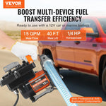 VEVOR degvielas pārsūknēšanas sūknis 12 V DC, 57 L/min, 186 W, portatīvs elektriskais degvielas sūknis ar automātisku izslēgšanās pistoli, ar ieplūdes un izplūdes šļūteni benzīnam, dīzeļdegvielai, petrolejai un metanola maisījumiem