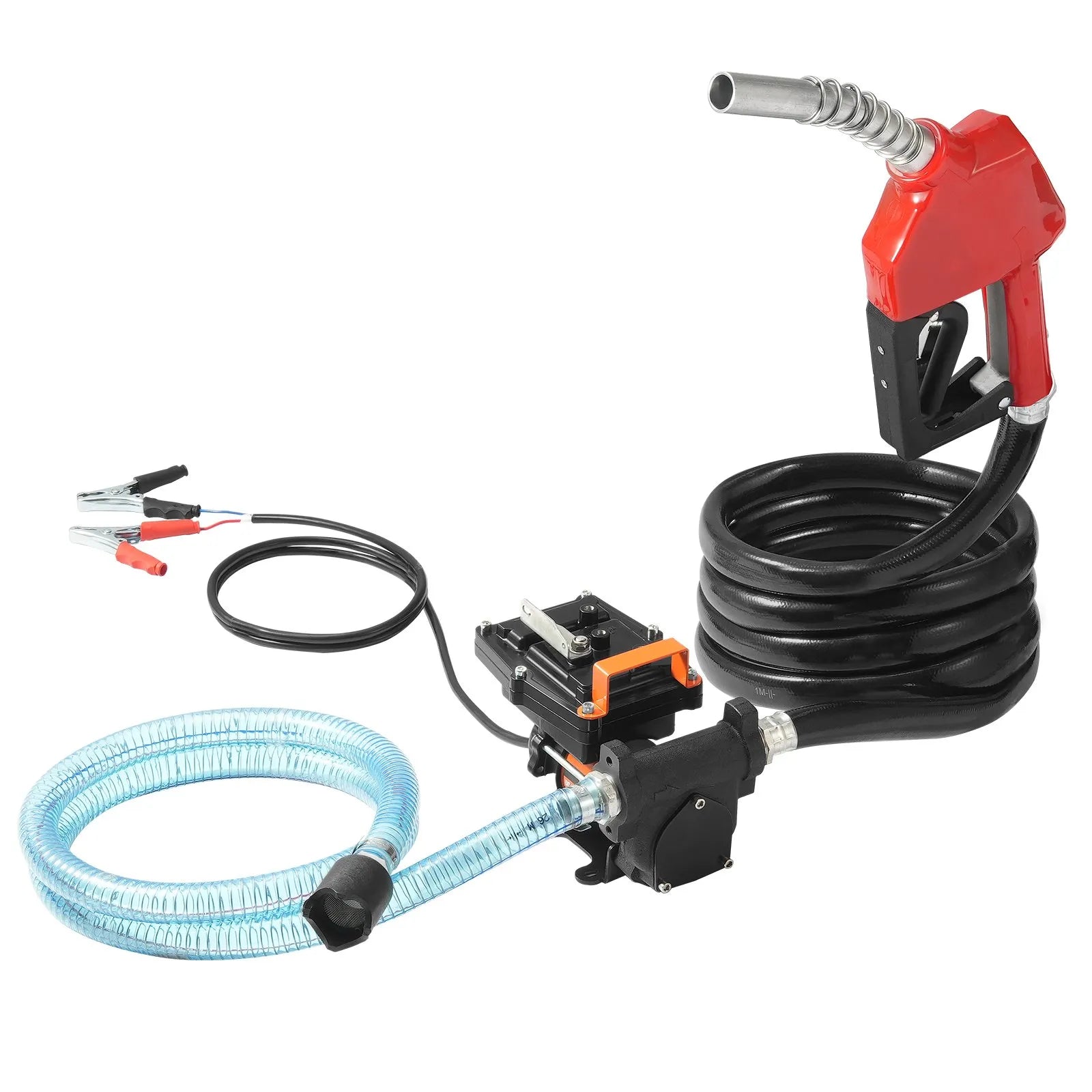 VEVOR degvielas pārsūknēšanas sūknis 12 V DC, 57 L/min, 186 W, portatīvs elektriskais degvielas sūknis ar automātisku izslēgšanās pistoli, ar ieplūdes un izplūdes šļūteni benzīnam, dīzeļdegvielai, petrolejai un metanola maisījumiem