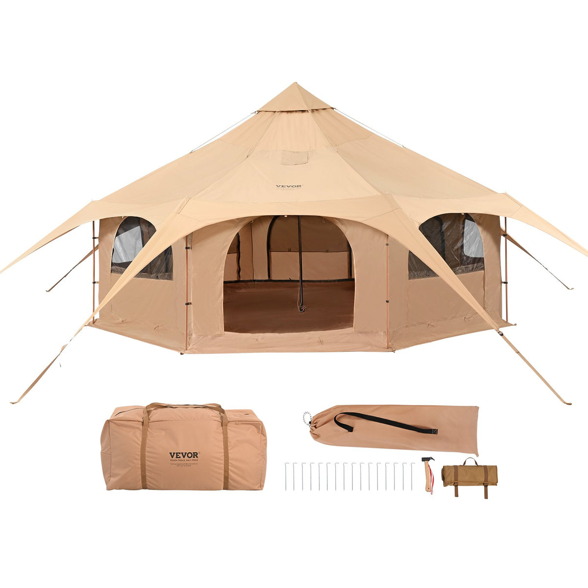 Палатка VEVOR Canvas, 4 сезона 5 м с отверстием для плиты, дышащая юрта на 8 человек, семейный кемпинг, охота на природе и вечеринки