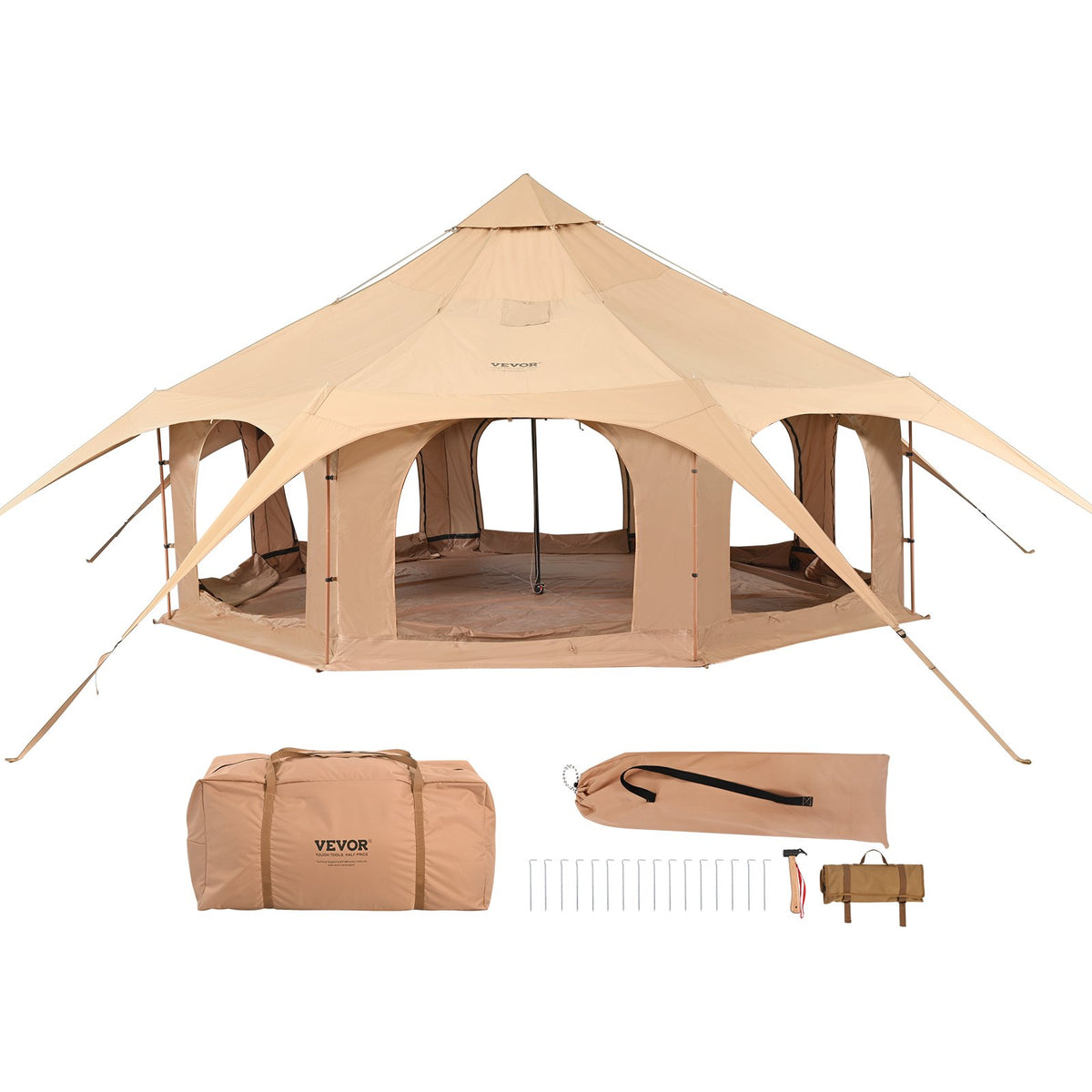 Палатка VEVOR Canvas, 4 сезона 5 м с отверстием для плиты, дышащая юрта на 8 человек, семейный кемпинг, охота на природе и вечеринки