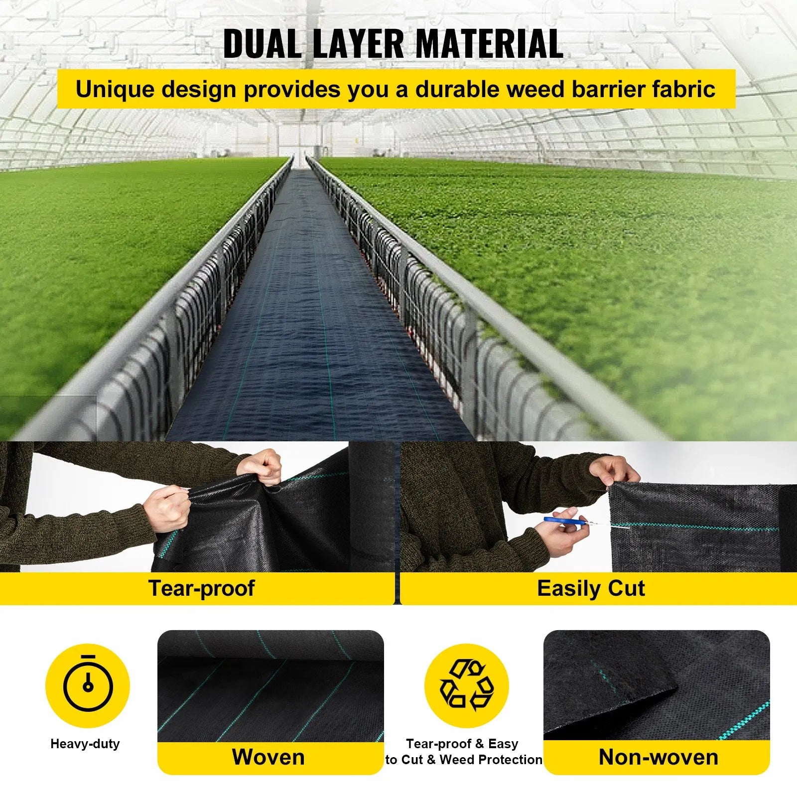 VEVOR dārza pretnezāļu ģeotekstila audums 197 g/m², 120 × 3048 cm, smagas noslodzes ainavu segums dārza zemes pārklājumam, melns