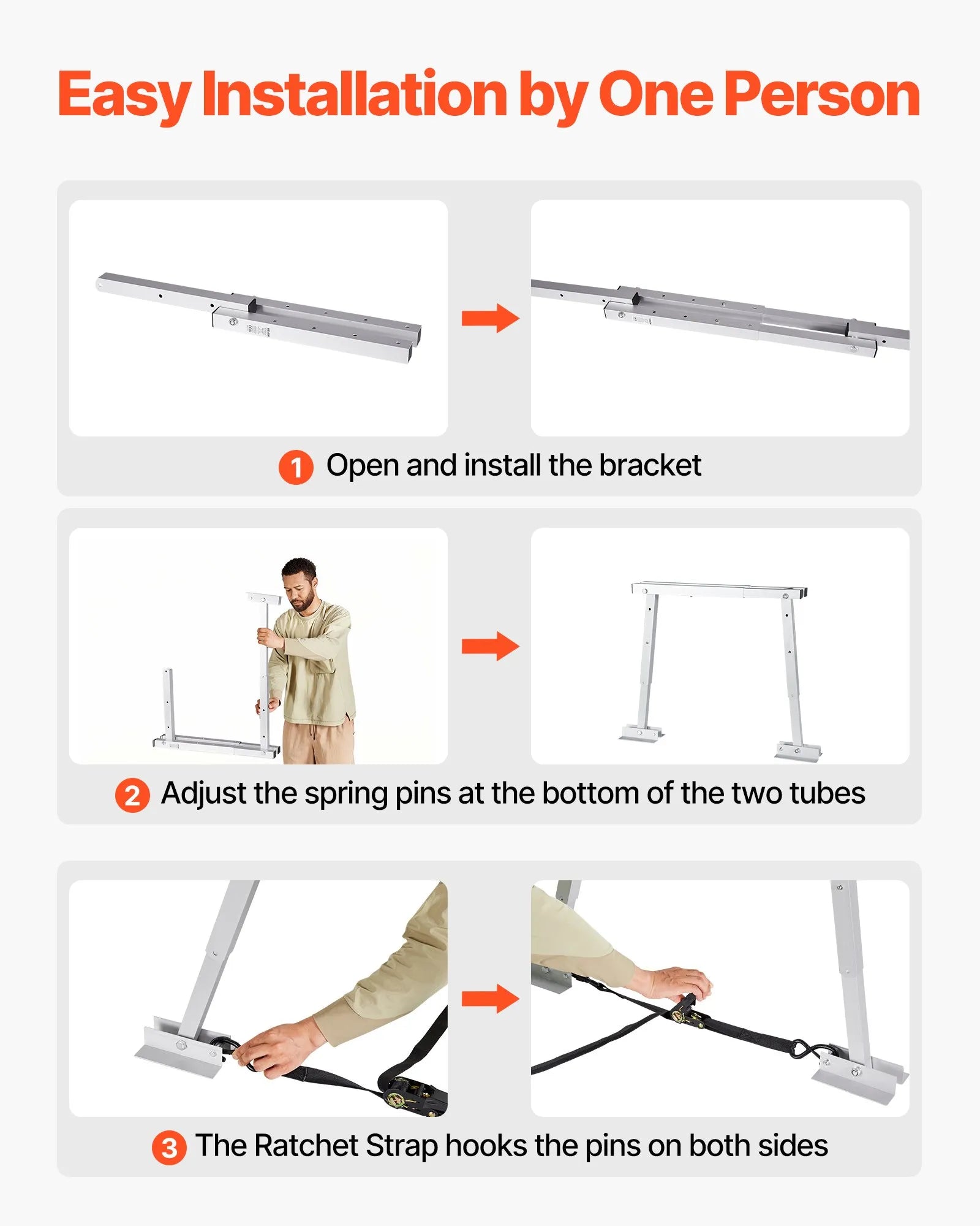 VEVOR universāls RV stabilizators piekabēm un kemperiem, regulējams augstums 304,8–711,2 mm, salokāms, samazina transportlīdzekļa šūpošanos, 1 gab.