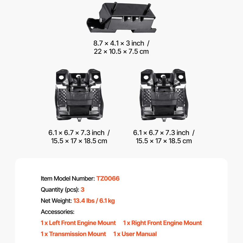 VEVOR dzinēja un transmisijas balstu komplekts, 3 gab., saderīgs ar 2007–2013 Chevrolet Silverado 1500 5.3L V8, OE nomaiņa A5365, A5365, A2638, nodrošina drošu un stabilu balstu.