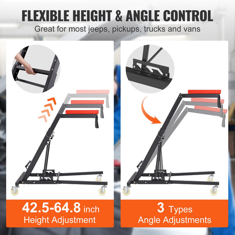 VEVOR ülemine ratastool, reguleeritav 108-165 cm, 181 kg, 4 pöörlevat ratast, polsterdatud platvorm, kokkupandav, sobib garaaži ja remondiks