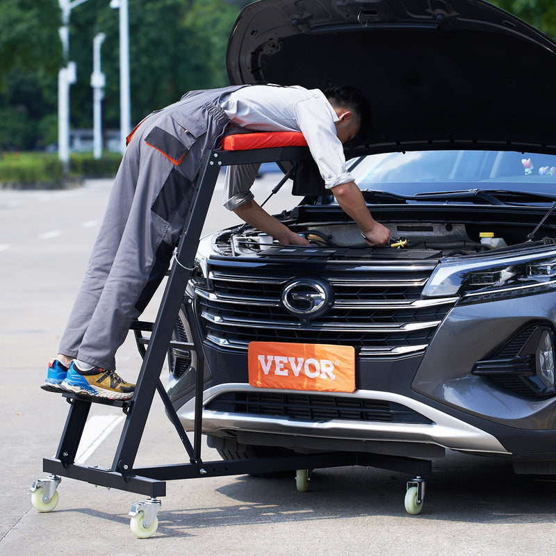 VEVOR Augstais Auto Remonta Ratiņkrēsls, Regulējams 126–192 cm, 181 kg, 4 Grozāmie Riteņi, Salokāms, Smagai Slodzei