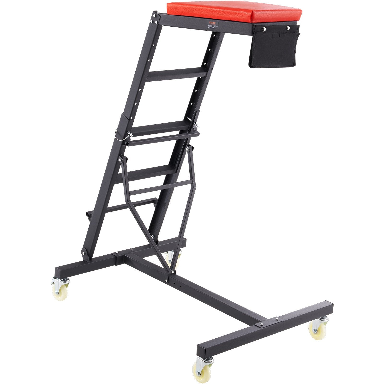 VEVOR augšējais mehāniķa guļamkrēsls motora apkopei, regulējams augstums 1160–1680 mm, kravnesība 181 kg, ar 4 rotējošiem ritenīšiem, smagsvara konstrukcija, paredzēts auto remontam un apkopei