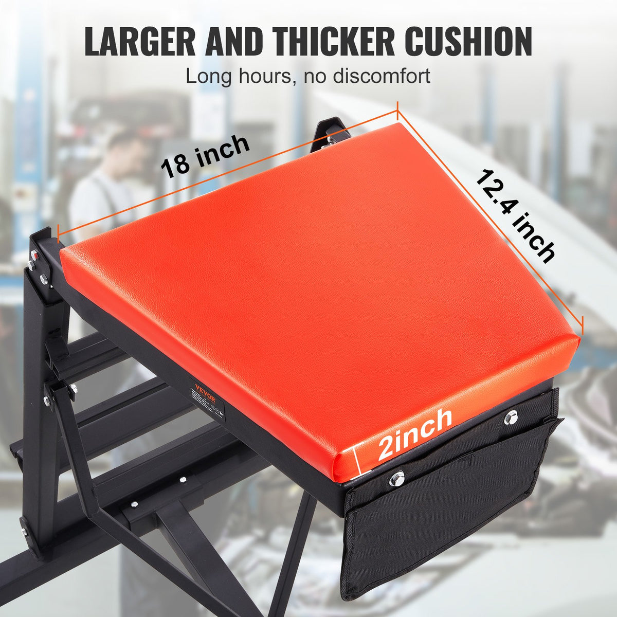VEVOR augšējais mehāniķa guļamkrēsls motora apkopei, regulējams augstums 1160–1680 mm, kravnesība 181 kg, ar 4 rotējošiem ritenīšiem, smagsvara konstrukcija, paredzēts auto remontam un apkopei