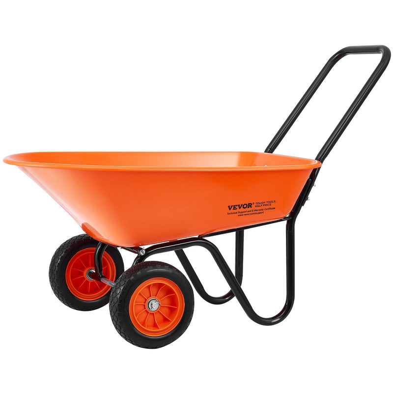 VEVOR dārza ratiņi ar 142 l tilpumu un 180 kg kravnesību, 2 riteņu dārza izgāžamais ratiņš ar rokturi un 254 mm platiem riteņiem, vieglai iekraušanai paredzēts dārza transportēšanas ratiņš zālienam un pagalma