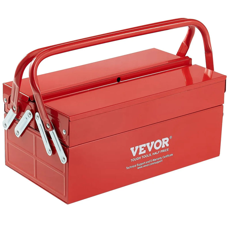 Металлический ящик для инструментов 35,6 см, 2 яруса, 3 отделения, складной переносной с ручкой и замком, сталь с порошковым покрытием, красный