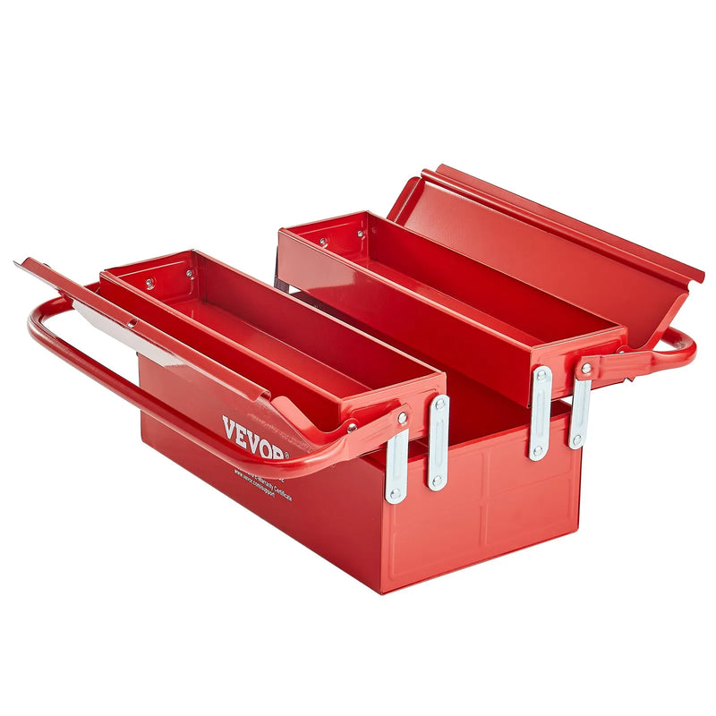 Металлический ящик для инструментов 35,6 см, 2 яруса, 3 отделения, складной переносной с ручкой и замком, сталь с порошковым покрытием, красный