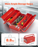 Металлический ящик для инструментов 35,6 см, 2 яруса, 3 отделения, складной переносной с ручкой и замком, сталь с порошковым покрытием, красный