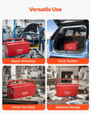 Металлический ящик для инструментов 35,6 см, 2 яруса, 3 отделения, складной переносной с ручкой и замком, сталь с порошковым покрытием, красный