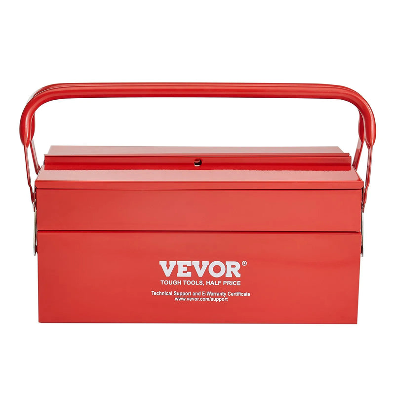 Металлический ящик для инструментов 35,6 см, 2 яруса, 3 отделения, складной переносной с ручкой и замком, сталь с порошковым покрытием, красный