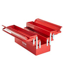 Metāla instrumentu kaste 45,7 cm, 3 līmeņu 5 nodalījumu salokāma pārnēsājama ar rokturi un aizslēga vietu, pulverkrāsots tērauds, sarkana