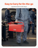 Metāla instrumentu kaste 45,7 cm, 3 līmeņu 5 nodalījumu salokāma pārnēsājama ar rokturi un aizslēga vietu, pulverkrāsots tērauds, sarkana