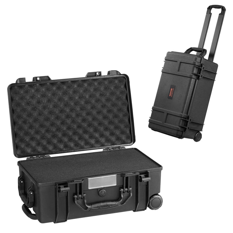 VEVOR ūdensizturīgs aizsargkoferis ar putu ieliktni, IP67 triecienizturīgs koferis ar riteņiem un izvelkamu rokturi, 64 x 51 x 25 cm aprīkojuma un kameru uzglabāšanai, melns