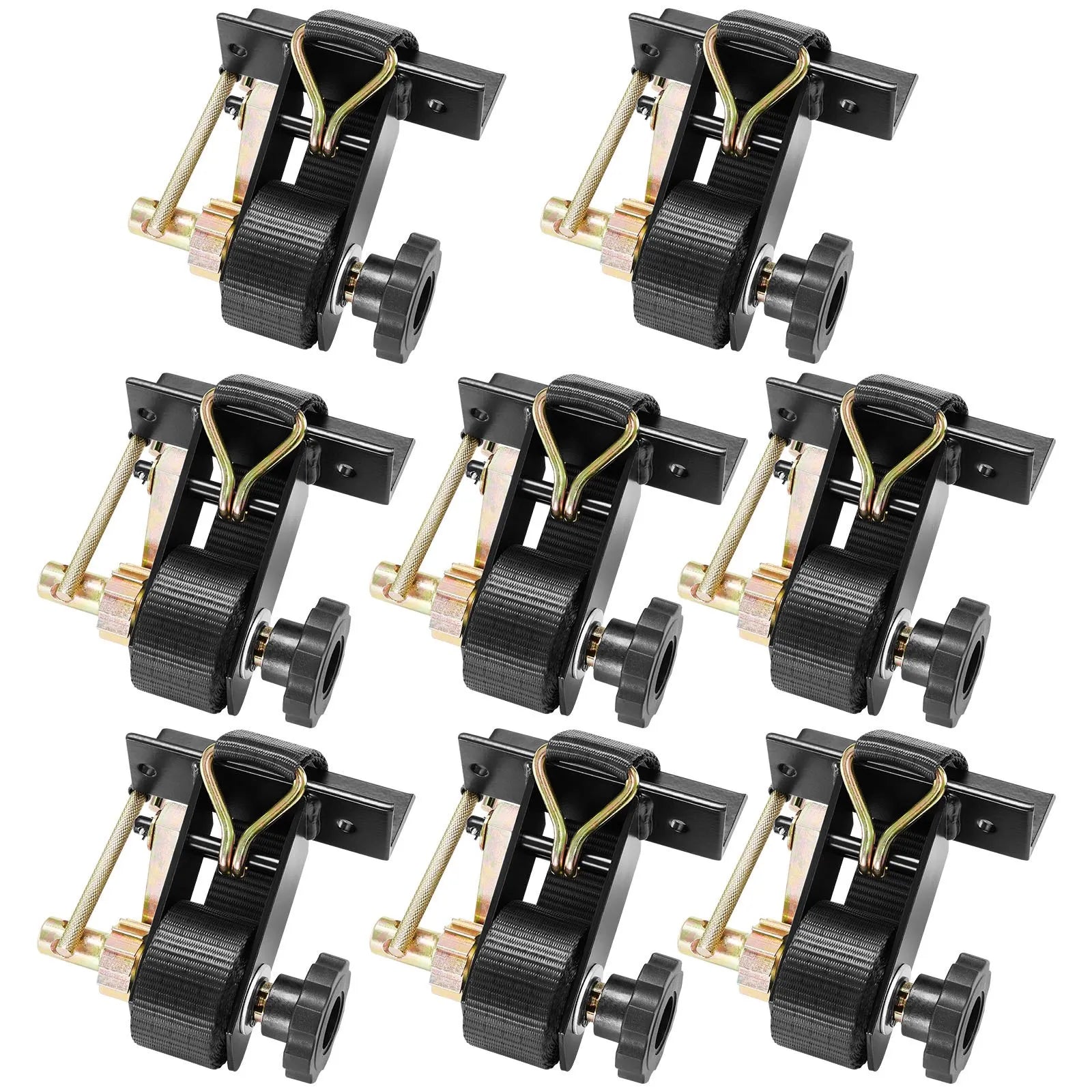 VEVOR sprūdrata stiprinājuma siksnas kāpņu bagāžniekam, stiprinājums kvadrātveida caurulei, 38 mm × 2,25 m, ar dubultajiem J veida āķiem, kravnesība 226,8 kg, lieljaudas kravas fiksācijas siksnas, melnas, 8 gab. komplekts