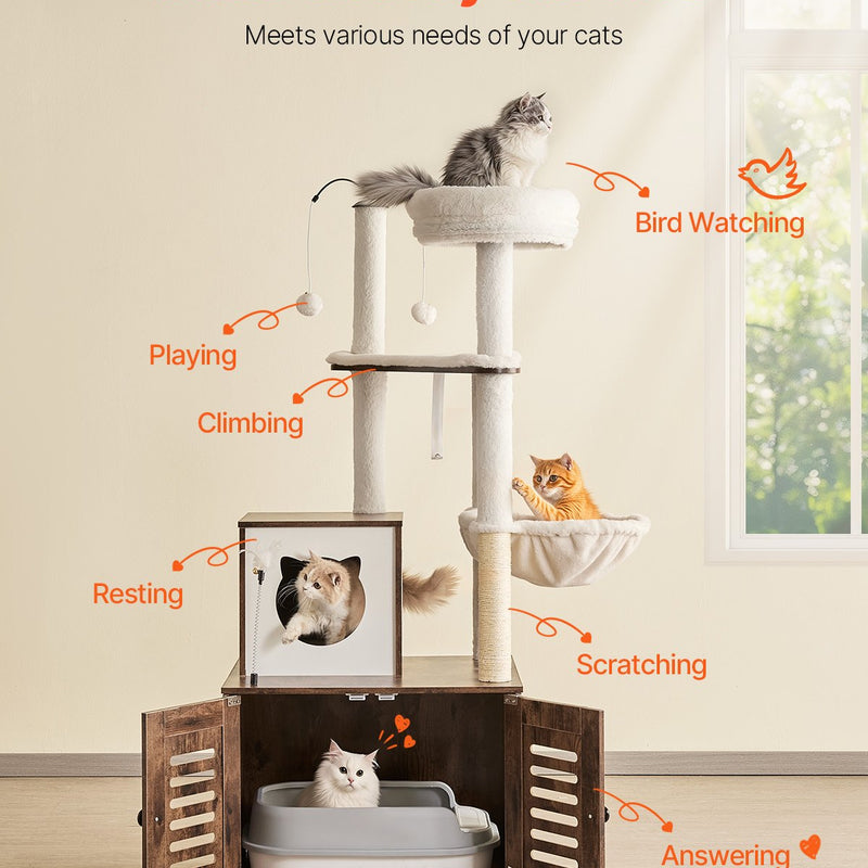 VEVOR kaķu rāpšanās koks, kaķu skrāpēšanas koks, spēļu koks, 580x500x1400 mm